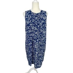 J.Jill Love Linen Floral Sleeveless Linen Shift Dress Blue White Sz M Coastal